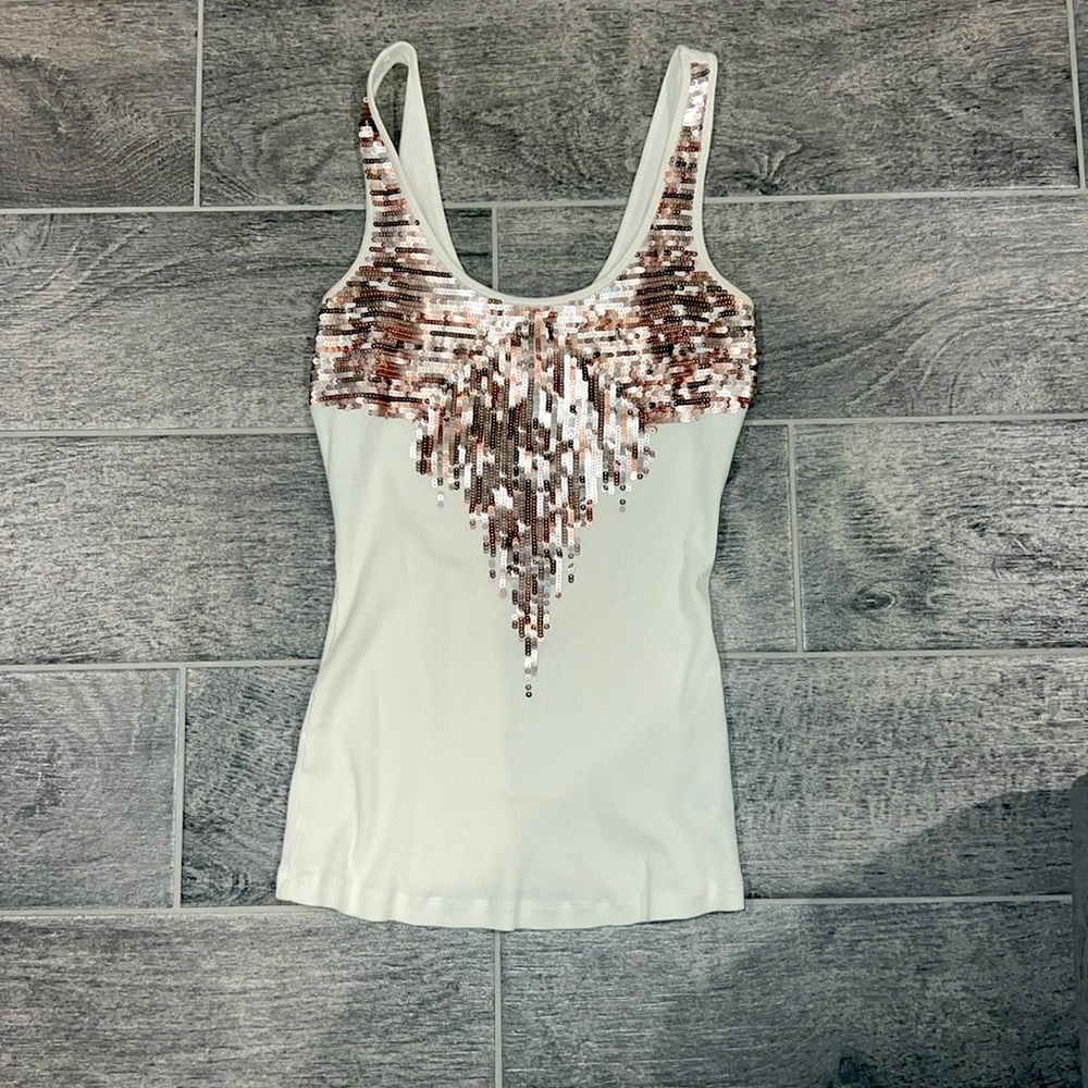 Express Tank Top Womens XS ivory Bling Sequins Casual Ladies